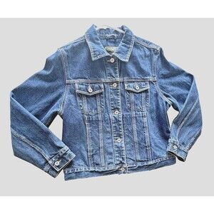 Eddie Bauer Button Down Denim Jean Jacket Womens Medium Blue western Collared M.